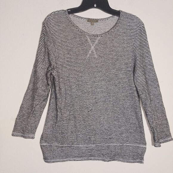 EUC Lilla P Black & White Striped 3/4 Sleeve Top Casual Pullover Sweater Size S - Picture 1 of 11